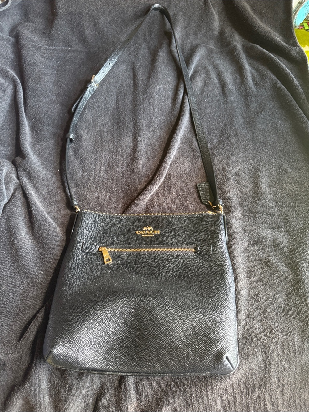 Coach Black Leather Crossbody with Gold Accents